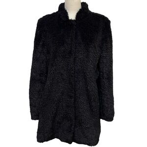 Kenneth Cole New York Black Faux Fur Coat Statement Jacket Women’s Large